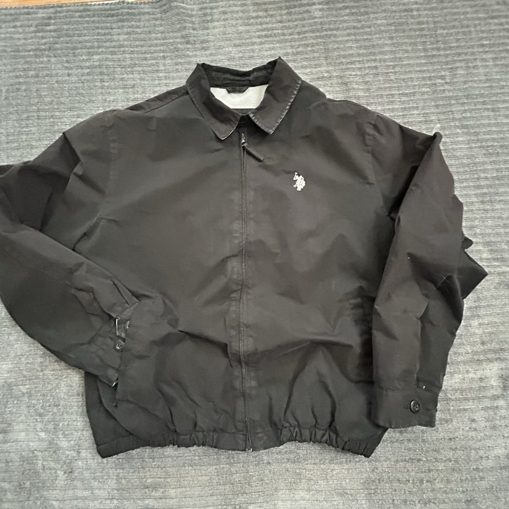 U.S. Polo Assn. Harrington Jacket Mens L Black Lined Lightweight Zip Up Golf RL